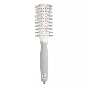 Olivia Garden Expert Blowout Vent, szczotka do suszenia włosów z podwójnym włosiem, Double Bristles White&Grey 30mm