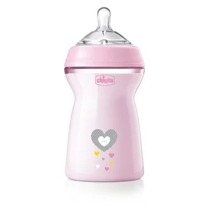 Chicco NaturalFeeling butelka plastikowa ze smoczkiem silikonowym przepływ szybki dla dzieci 6m+ Różowa 330ml