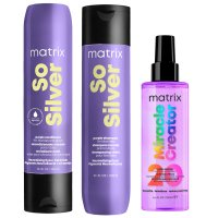 Matrix So Silver, zestaw do włosów platynowych, szampon + odżywka + maska w sprayu