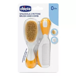Chicco Brush and Comb zestaw szczotka z naturalnego włosia + grzebyk dla dzieci 0m+ Pomarańczowy