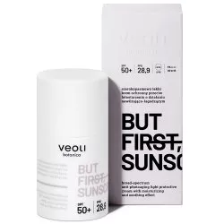 Veoli Botanica But First Sunscreen lekki krem ochronny przeciw fotostarzeniu o działaniu nawilżająco-łagodzącym SPF50+ 50ml