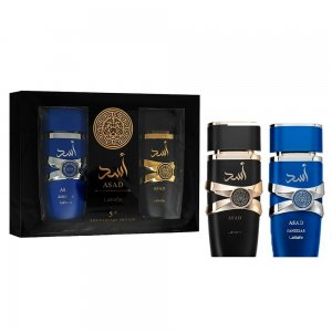 Lattafa 5th Anniversary Edition zestaw Asad woda perfumowana spray 100ml + Asad Zanzibar woda perfumowana spray 100ml (M)