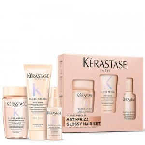 Kerastase Gloss Absolu Trio, zestaw do włosów puszących się, kąpiel 80ml + odżywka 75ml + spray 45ml, travel size