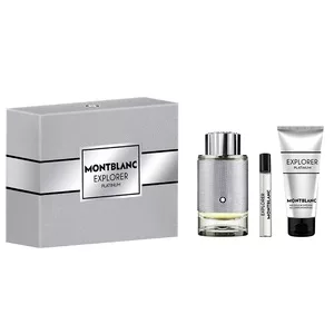 Mont Blanc Explorer Platinum zestaw dla mężczyzn woda perfumowana 100ml + miniatura 7,5ml + żel pod prysznic 100ml w eleganckim opakowaniu