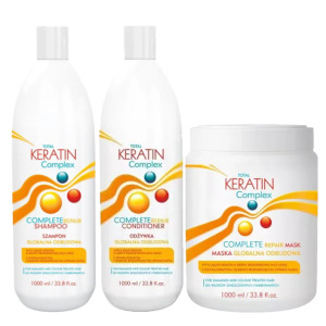 CeCe Total Keratin Complex, zestaw XL do odbudowy włosów zniszczonych, szampon + odżywka + maska, 3x1000ml