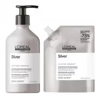 Loreal Professionnel Silver, zestaw szampon do włosów rozjaśnionych lub siwych 500ml + refill 500ml