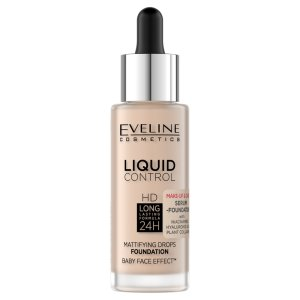 Eveline Cosmetics Liquid Control HD, Matujący podkład do twarzy z niacynamidem 02 Soft Porcelain, 32ml