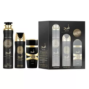 Lattafa Asad zestaw woda perfumowana spray 100ml + dezodorant spray 200ml + odświeżacz powietrza 300ml (M)
