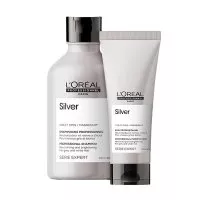 Loreal Silver, zestaw do włosów rozjaśnianych i siwych, szampon + odżywka