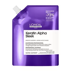 Loreal Keratin Alpha Sleek, szampon wygładzający do włosów puszących się, 500ml refill