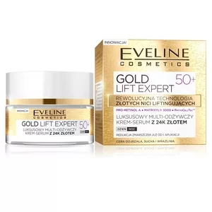 Eveline Gold Lift Expert, luksusowy multiodżywczy krem-serum z 24k złotem, na dzień i na noc, 50+, 50ml