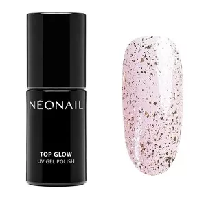 Neonail Top Glow Gold Flakes, top hybrydowy, 7.2ml