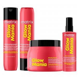Matrix Glow Mania, zestaw nabłyszczający z efektem laminacji, szampon + odżywka + maska + odżywka w sprayu