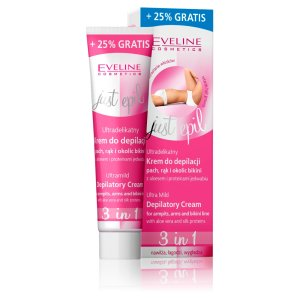 Eveline Just Epil!, ultradelikatny krem do depilacji pach, rąk i bikin z aloesem i proteinami jedwabiu 3w1, 125ml