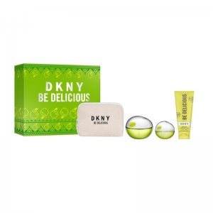 DKNY Be Delicious zestaw woda perfumowana spray 100ml + balsam do ciała 100ml + woda perfumowana spray 15ml + kosmetyczka (W)