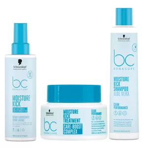 Schwarzkopf BC Moisture Kick, zestaw kosmetyków nawilżających, szampon + odżywka w sprayu + maska
