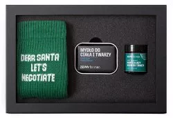 ZEW for men, zestaw prezentowy Świąteczny Podróżnik, mydło + krem do twarzy + skarpety zielone, 85ml+30ml