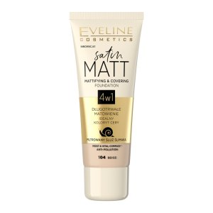 Eveline Satin Matt, matująco-kryjący podkład do twarzy, 104 beige, 30ml