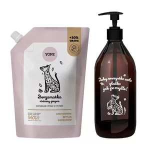 Yope, zestaw mydło w płynie 600ml refill + szklana butelka, bergamotka różowy pieprz