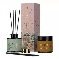 HiSkin Pachnące Święta zestaw dyfuzor zapachowy Pomarańcza w czekoladzie 80ml + naturalna świeca sojowa Magiczny Las 100ml