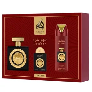 Lattafa Nebras zestaw woda perfumowana spray 100ml + woda perfumowana spray 20ml + dezodorant spray 200ml (U)
