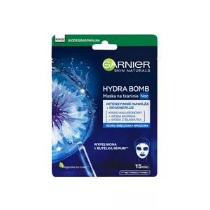 Garnier Skin Naturals Hydra Bomb Maska na tkaninie na noc regenerująca z wodą z bławatka 28 g