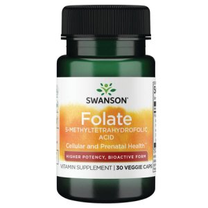 Swanson Folian Quatrefolic, kwas foliowy, suplement diety dla kobiet w ciąży, 800mcg, 30kaps, ref.SWU1101