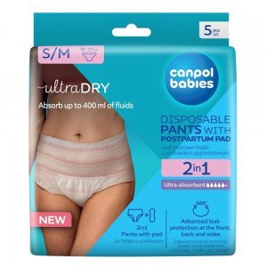 Canpol Babies Oddychające jednorazowe majtki poporodowe 2w1 z podkładem S/M 5szt