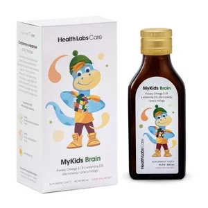 HealthLabs MyKids Brain kwasy Omega 3 i 9 z witaminą D3 dla rozwoju i pracy mózgu suplement diety dla dzieci Malinowy 100ml