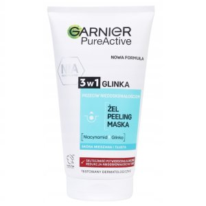 Garnier Czysta Skóra 3w1 Żel oczyszczający + Peeling + Maska przeciw niedoskonałościom, z glinką 150ml