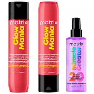 Matrix Glow Mania, zestaw nabłyszczający z efektem laminacji, szampon + odżywka + miracle creator