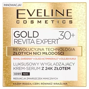 Eveline Gold Revita Expert, wygładzający krem-serum z 24k złotem, na dzień i na noc, 30+, 50ml
