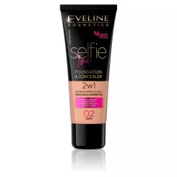 Eveline Selfie Time, kryjąco-nawilżający podkład i korektor 2w1, 02 ivory, 30ml