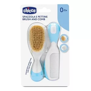 Chicco Brush and Comb zestaw szczotka z naturalnego włosia + grzebyk dla dzieci 0m+ Niebieski