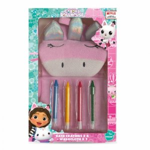 Gabby's Dollhouse Bath Set zestaw kredki do kąpieli 4szt + różowa myjka