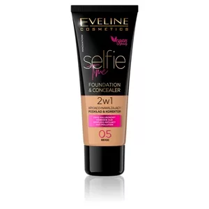 Eveline Selfie Time, kryjąco-nawilżający podkład i korektor 2w1, 05 beige, 30ml