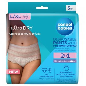 Canpol Babies Oddychające jednorazowe majtki poporodowe 2w1 z podkładem L/XL 5szt