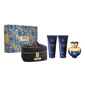 Versace Dylan Blue Pour Femme zestaw woda perfumowana spray 100ml + żel pod prysznic 100ml + balsam do ciała 100ml + kosmetyczka (W)