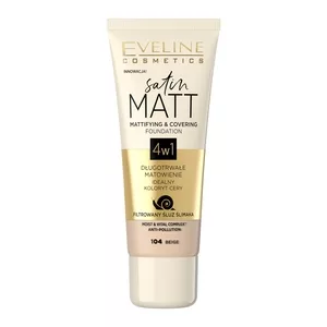 Eveline Satin Matt, matująco-kryjący podkład do twarzy, 104 beige, 30ml
