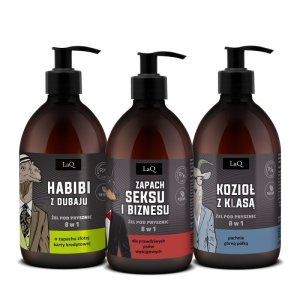 LaQ Czyściopak męski zestaw do ciała, Habibi z Dubaju/Zapach seksu i biznesu/Kozioł z klasą, 3x500ml