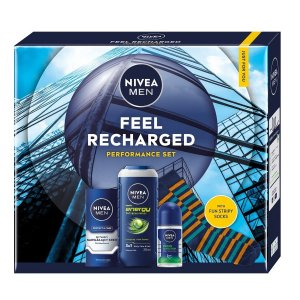 Nivea Men Feel Recharged zestaw nawilżający krem do twarzy 75ml + żel pod prysznic 3w1 250ml + antyperspirant roll-on 50ml (M)
