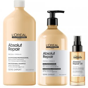 Loreal Absolut Repair, zestaw XL do włosów zniszczonych, szampon + odżywka + olejek