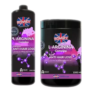 Ronney Anti Hair Loss Therapy, zestaw XL do włosów wypadających z l-arganiną, szampon + maska, 2x1000ml