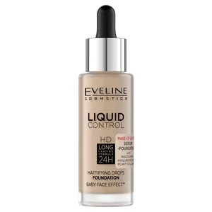 Eveline Cosmetics Liquid Control HD, Matujący podkład do twarzy z niacynamidem 35 Natural Beige, 32ml