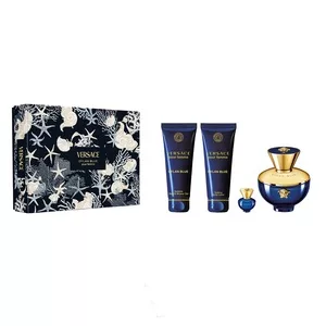 Versace Dylan Blue Pour Femme luksusowy zestaw prezentowy dla kobiet: woda perfumowana 100ml, żel pod prysznic 100ml, balsam do ciała 100ml, miniatura EDP 5ml