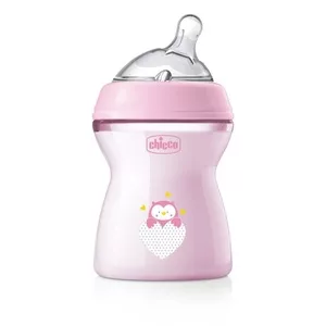 Chicco NaturalFeeling butelka plastikowa ze smoczkiem silikonowym przepływ średni dla dzieci 2m+ Różowa 250ml