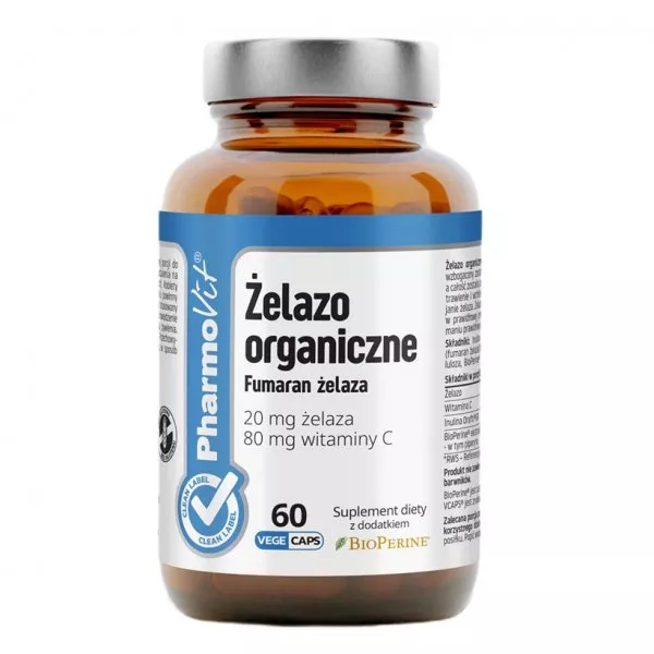 Pharmovit Żelazo organiczne 20mg suplement diety 60 kapsułek