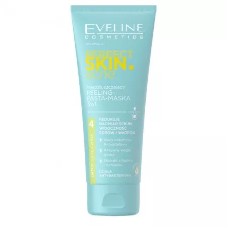 Eveline Cosmetics Perfect Skin.acne, Mikrozłuszczający peeling-pasta-maska 3w1, 75ml