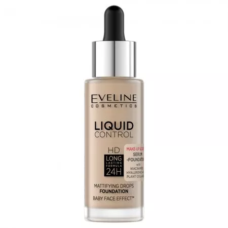 Eveline Cosmetics Liquid Control HD, Matujący podkład do twarzy z niacynamidem 35 Natural Beige, 32ml