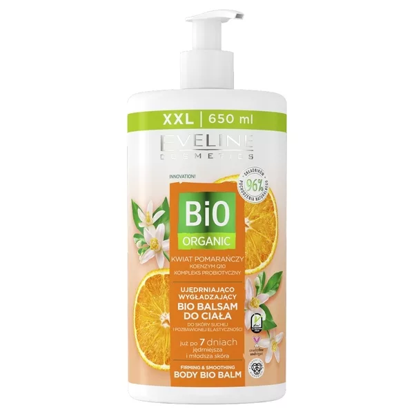 Eveline Cosmetics Bio Organic, Ujędrniająco-wygładzjący bio balsam do ciała, Pomarańcza, 650ml